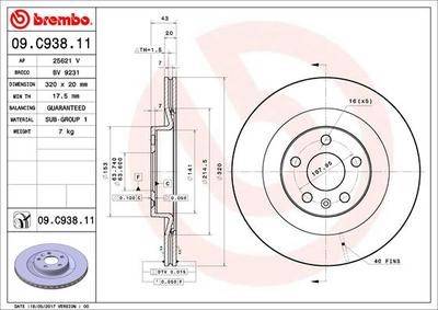 Диск тормозной задний Вольво XC90 II New \\ 17&quot; дюймов 320 мм \\ BREMBO 09.C938.11