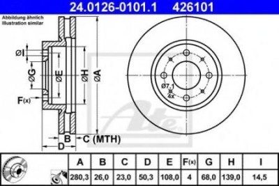 Тормозной диск передний VOLVO 850 \\ 4 болта \\ ATE (Германия) 24.0126-0101.1