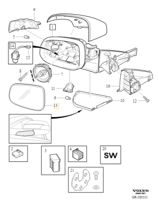 Зеркальный элемент правый VOLVO XC90, XC70 II \\ с 2007 г.в. \\ VOLVO (original) 30716138