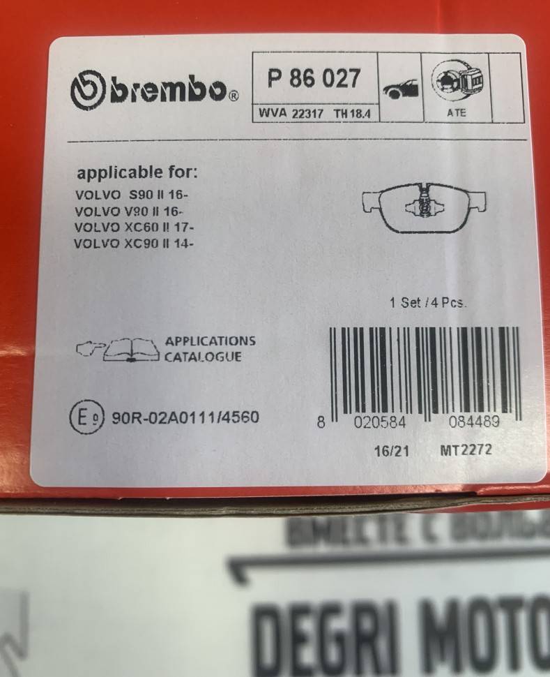 Колодки тормозные передние комплект Вольво XC90 II, XC60 II \\ 19&quot;. 18&quot; дюймов \\ BREMBO P86027
