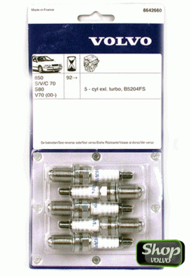Комплект свечей зажигания 5 цилиндров VOLVO S60, S80, V70 II, XC70 \\ без turbo \\ VOLVO Original 8642660
