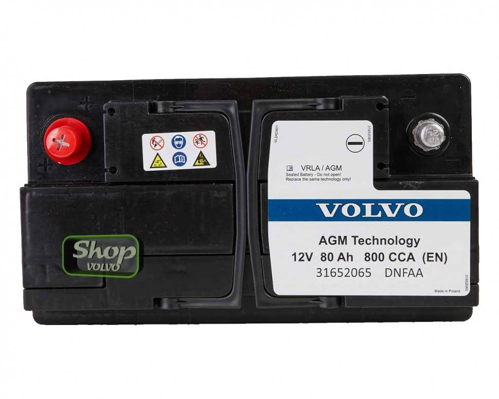 Аккумуляторная батарея AGM VOLVO XC90 II S60 III, XC40, XC60 II \\ 12V 80Ah 800A \\ VOLVO Original 31652065