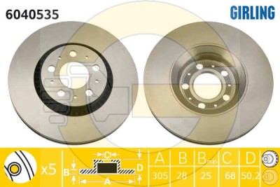 Тормозной диск передний 16'' \\ VOLVO S60,S80,XC70 \\ 305мм \\ Girling